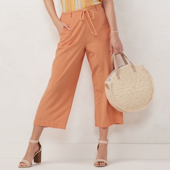 LC LAUREN CONRAD Crop Pants Wide Leg Bohemian Summer Peach Orange Small - Picture 1 of 9